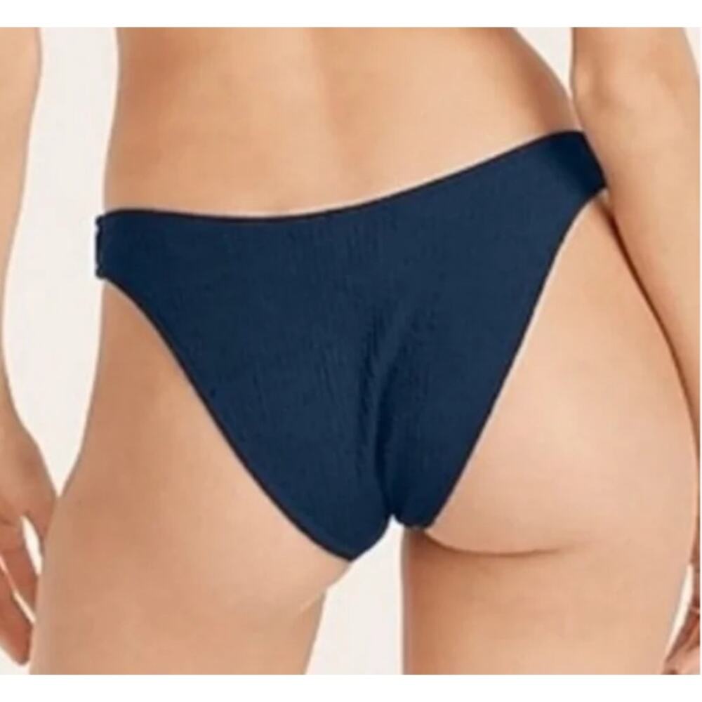 3/$15 J. Crew Textured Curved Waist Cheeky Bikini Bottom in Blue - Picture 2 of 10